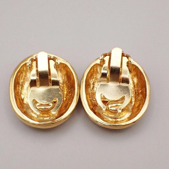 CHANEL Logo Mademoiselle Oval Button Earrings Clip-On Gold France 31RL320 - Picture 8 of 10